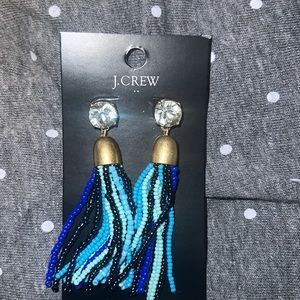 J. Crew blue beaded tassle earrings